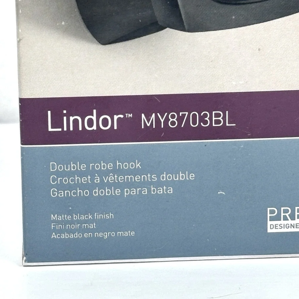 Moen Lindor MY8703BL Double Robe Hook Matte Black Press & Mark New Open Box